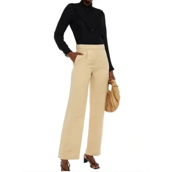 Nili Lotan 2 Dayton $675 Linen Silk Pants High Rise Wide Leg Trouser Pleated Tan